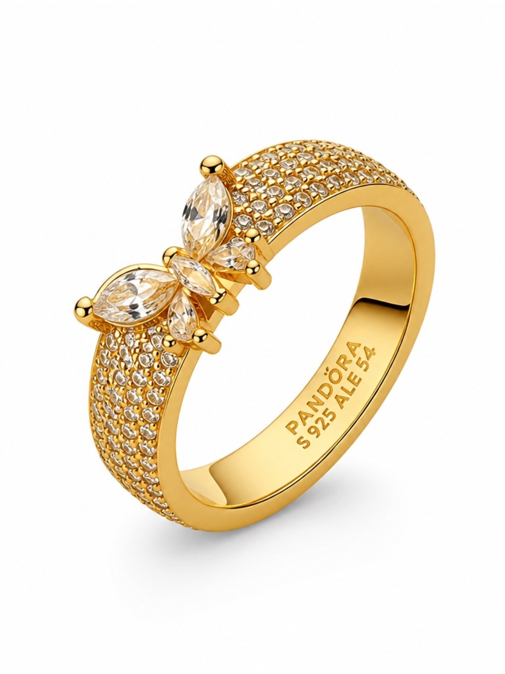 Pandora Gold Butterfly Pavé Ring with Clear Stones new with out  tag size 7